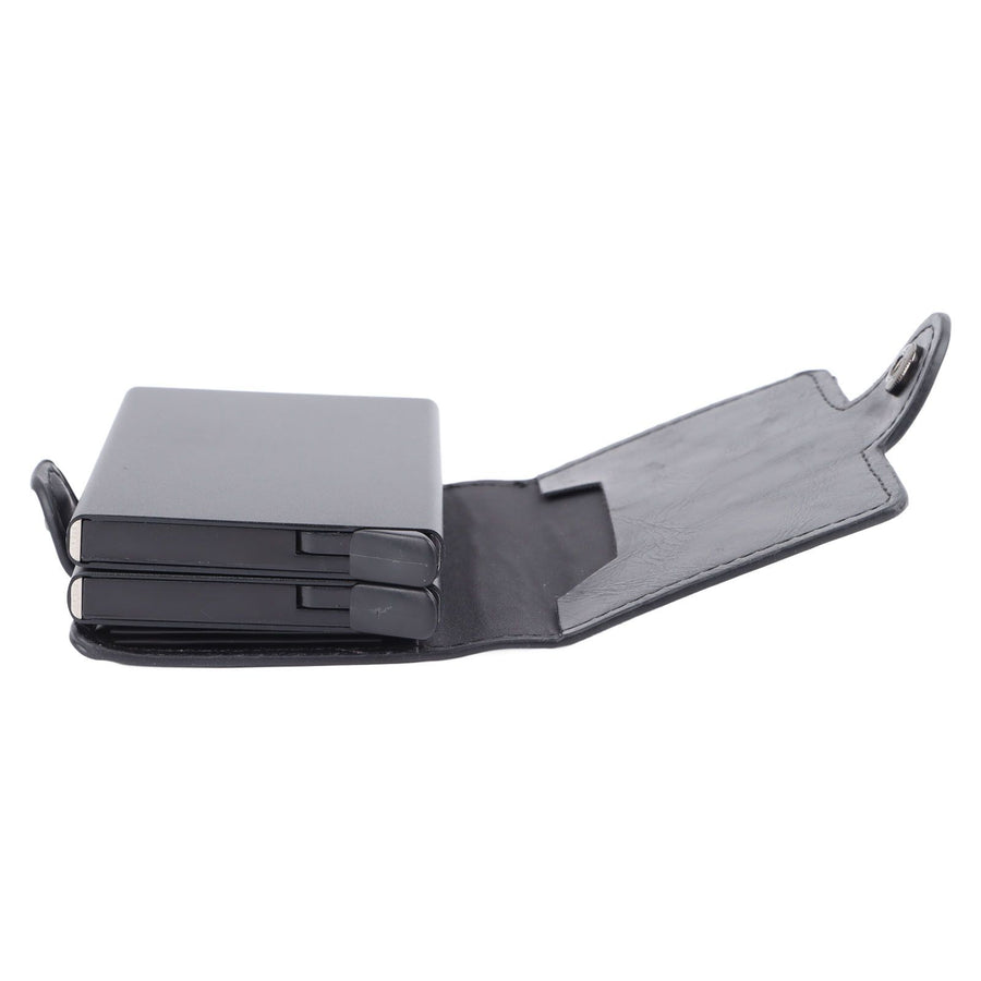 Card Holder Black Card Case RFID Blocking Aluminium Alloy PU Anti Degaussing Large Capacity Withstand Wear Card Wallet