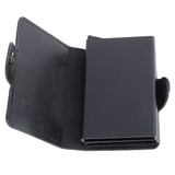 Card Holder Black Card Case RFID Blocking Aluminium Alloy PU Anti Degaussing Large Capacity Withstand Wear Card Wallet - Close-Up Angle