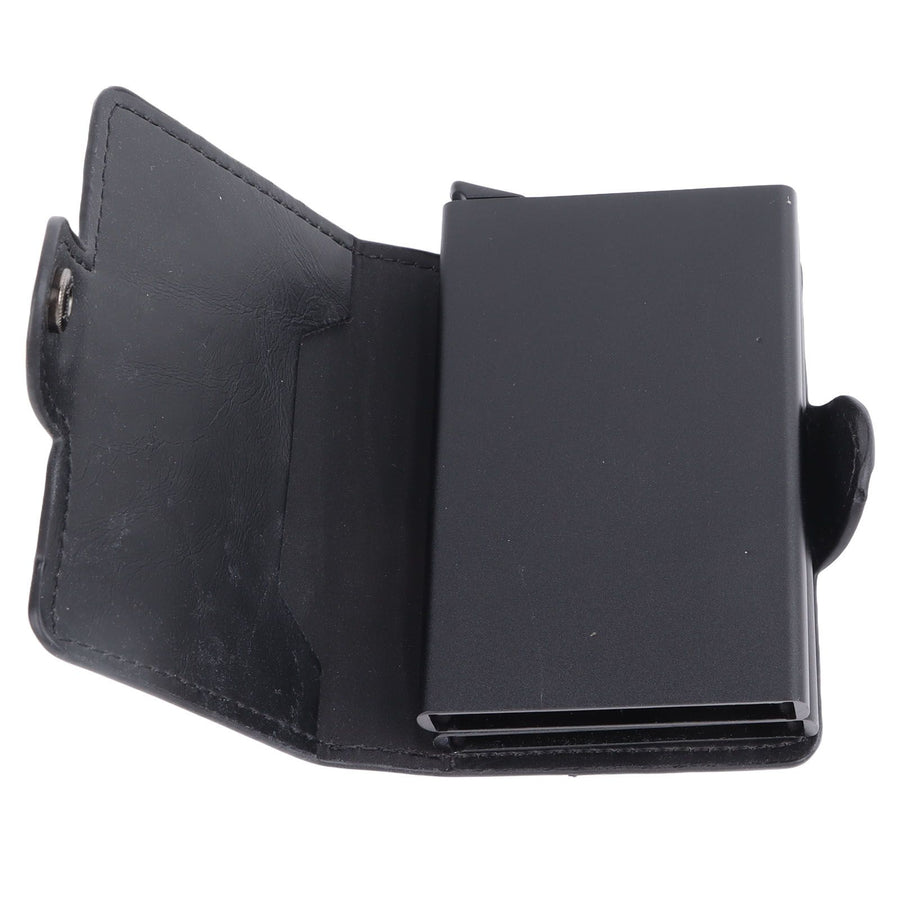 Card Holder Black Card Case RFID Blocking Aluminium Alloy PU Anti Degaussing Large Capacity Withstand Wear Card Wallet