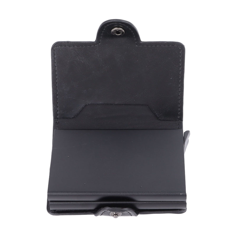 Card Holder Black Card Case RFID Blocking Aluminium Alloy PU Anti Degaussing Large Capacity Withstand Wear Card Wallet