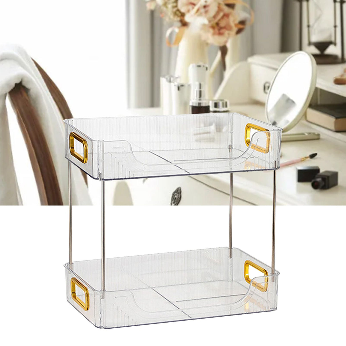 Desktop Organizer 2 Tier Ample Space Modern Storage Rack Shelves for Office Bedroom Home Decoration Transparent