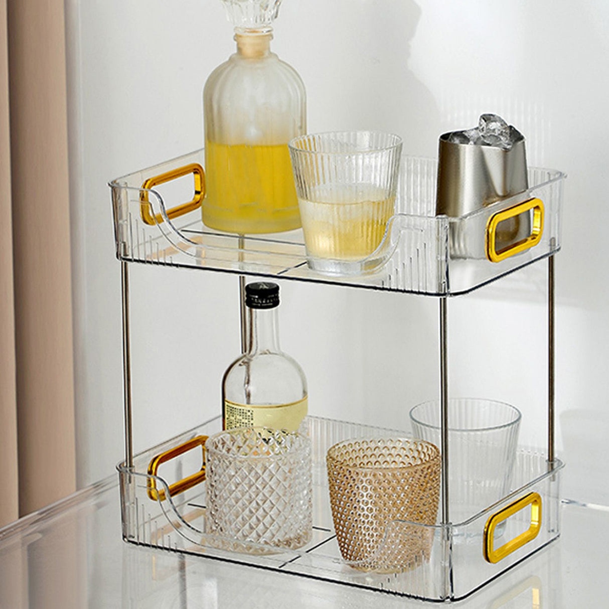 Desktop Organizer 2 Tier Ample Space Modern Storage Rack Shelves for Office Bedroom Home Decoration Transparent