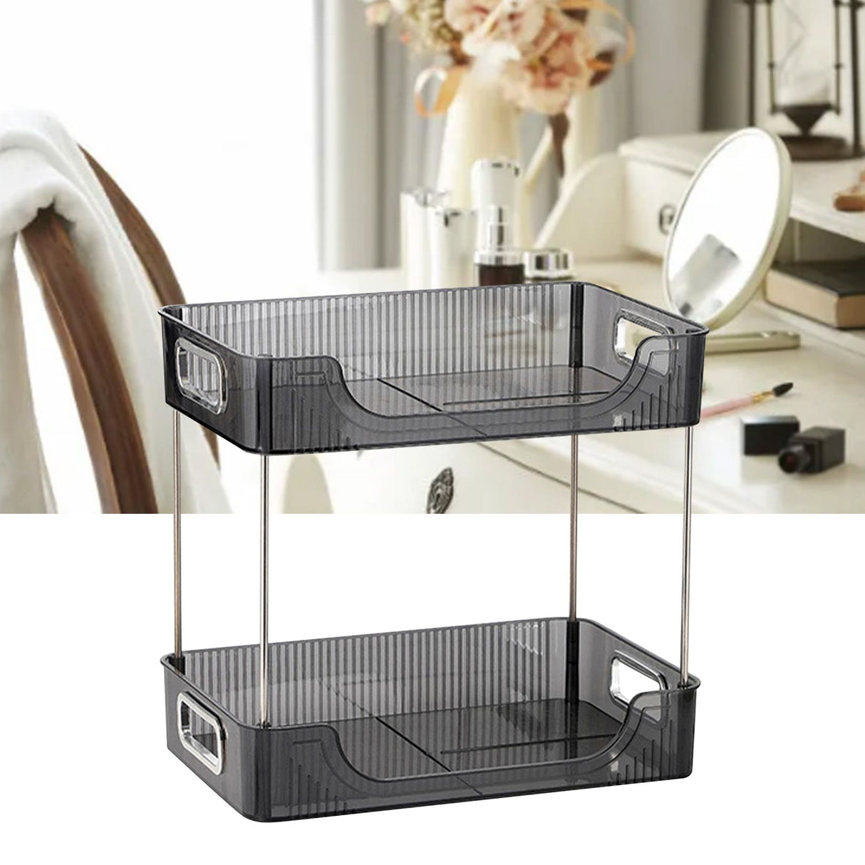 Desktop Organizer 2 Tier Ample Space Modern Storage Rack Shelves for Office Bedroom Home Decoration Grey