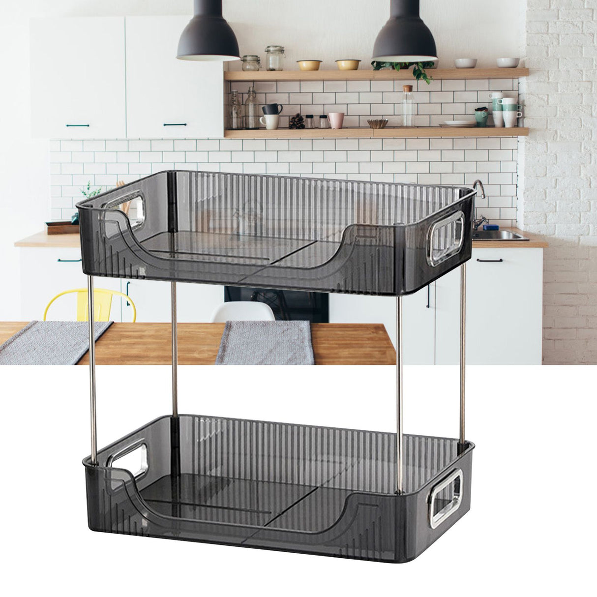 Desktop Organizer 2 Tier Ample Space Modern Storage Rack Shelves for Office Bedroom Home Decoration Grey