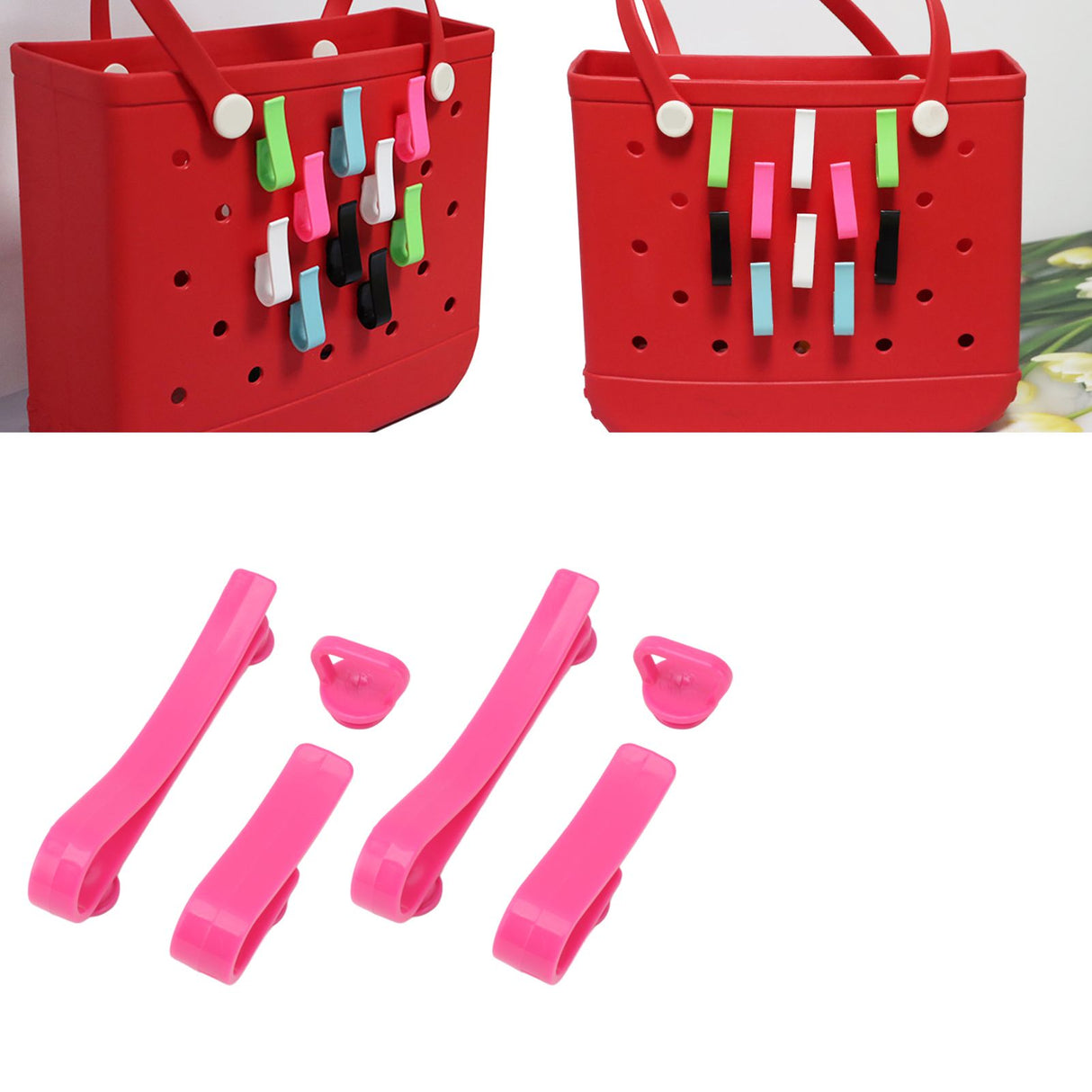 Plastic Beach Bag Hooks Accessories for Bogg Bags Insert Charm Cutie Cup Holder Connector Key Holder Rose Red