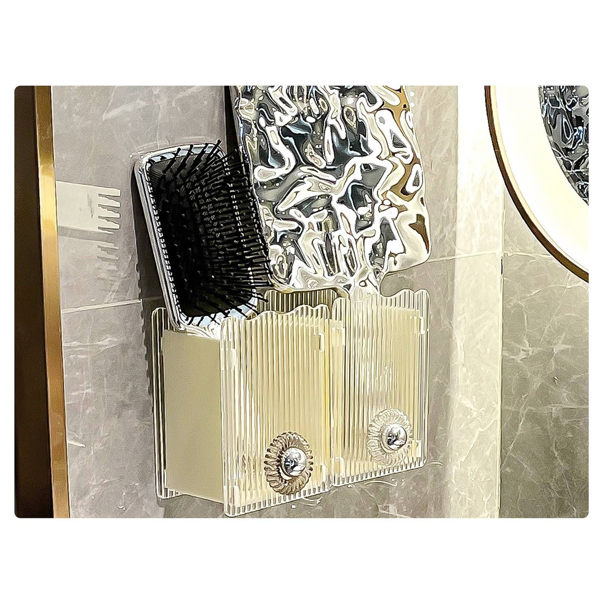 Wall Mounted Storage Organizer Box Non Drilling Plastic Wall Mount Storage Box for Toothpaste Toothbrush Cosmetic Brush Combs Milky White