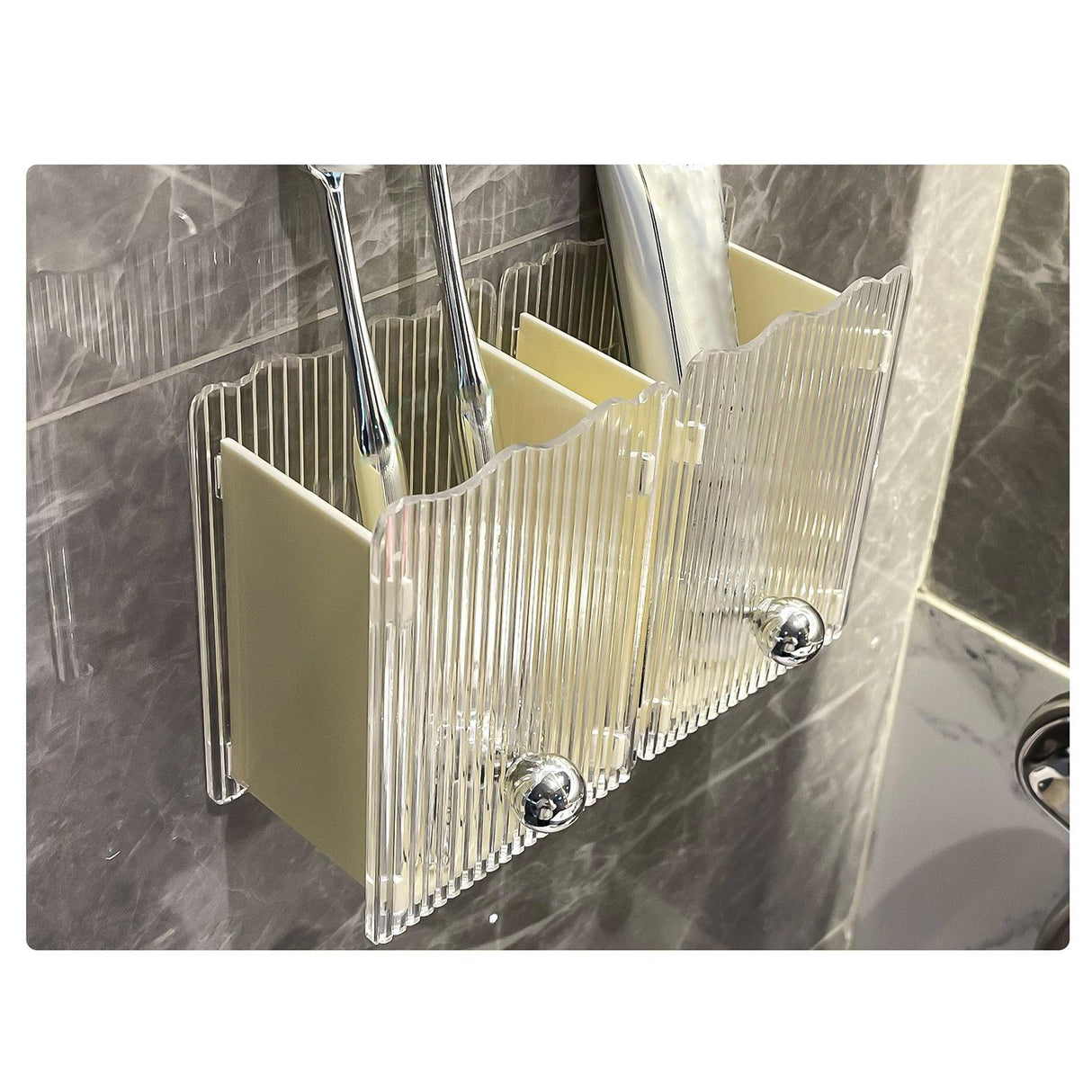 Wall Mounted Storage Organizer Box Non Drilling Plastic Wall Mount Storage Box for Toothpaste Toothbrush Cosmetic Brush Combs Milky White