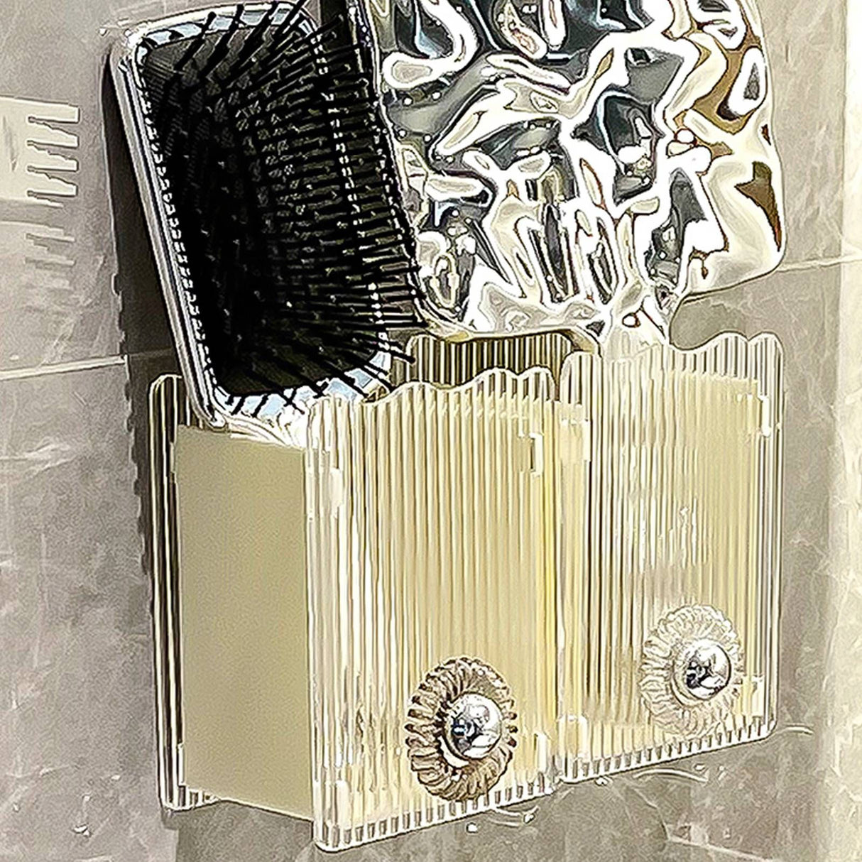 Wall Mounted Storage Organizer Box Non Drilling Plastic Wall Mount Storage Box for Toothpaste Toothbrush Cosmetic Brush Combs Milky White