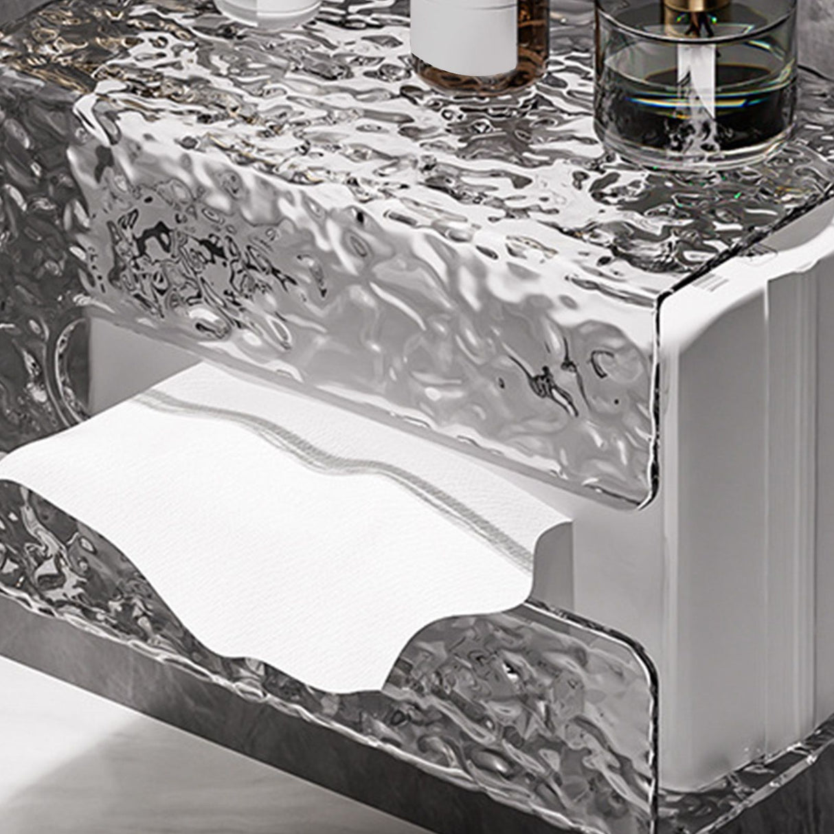 Wall Mounted Tissue Box Glacier Pattern Multifunctional Light Luxury Style Tissue Dispenser Box for Bathroom