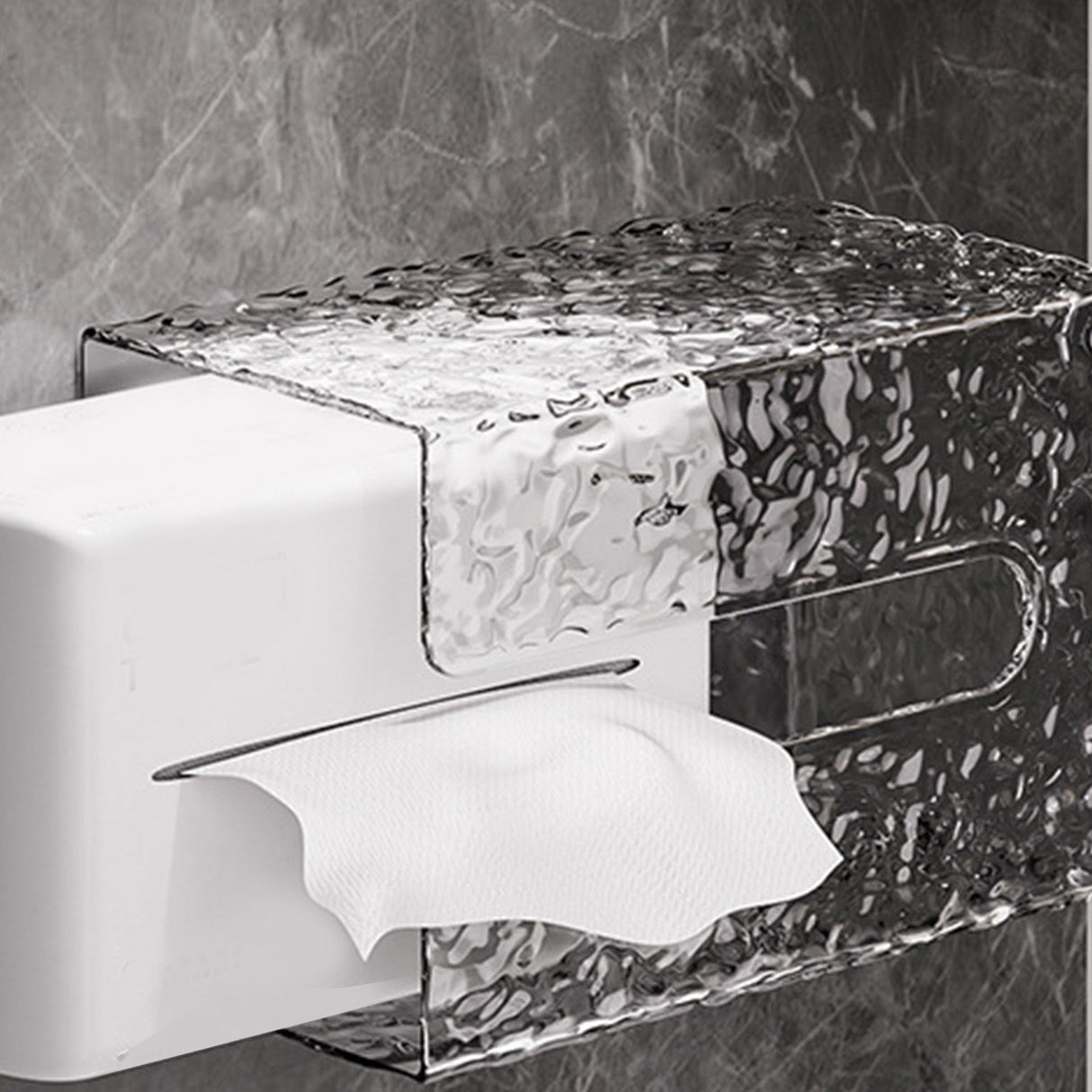 Wall Mounted Tissue Box Glacier Pattern Multifunctional Light Luxury Style Tissue Dispenser Box for Bathroom