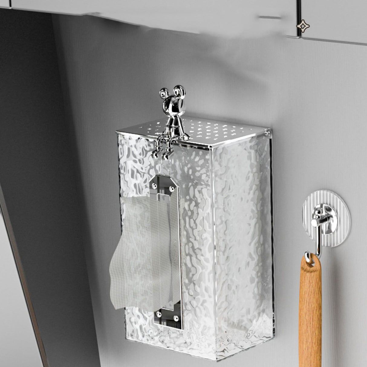 Napkin Paper Holder Box Space Saving Home Decoration Rugged Wall Mounted Tissue Box for Living Room Bedroom Transparent Silver