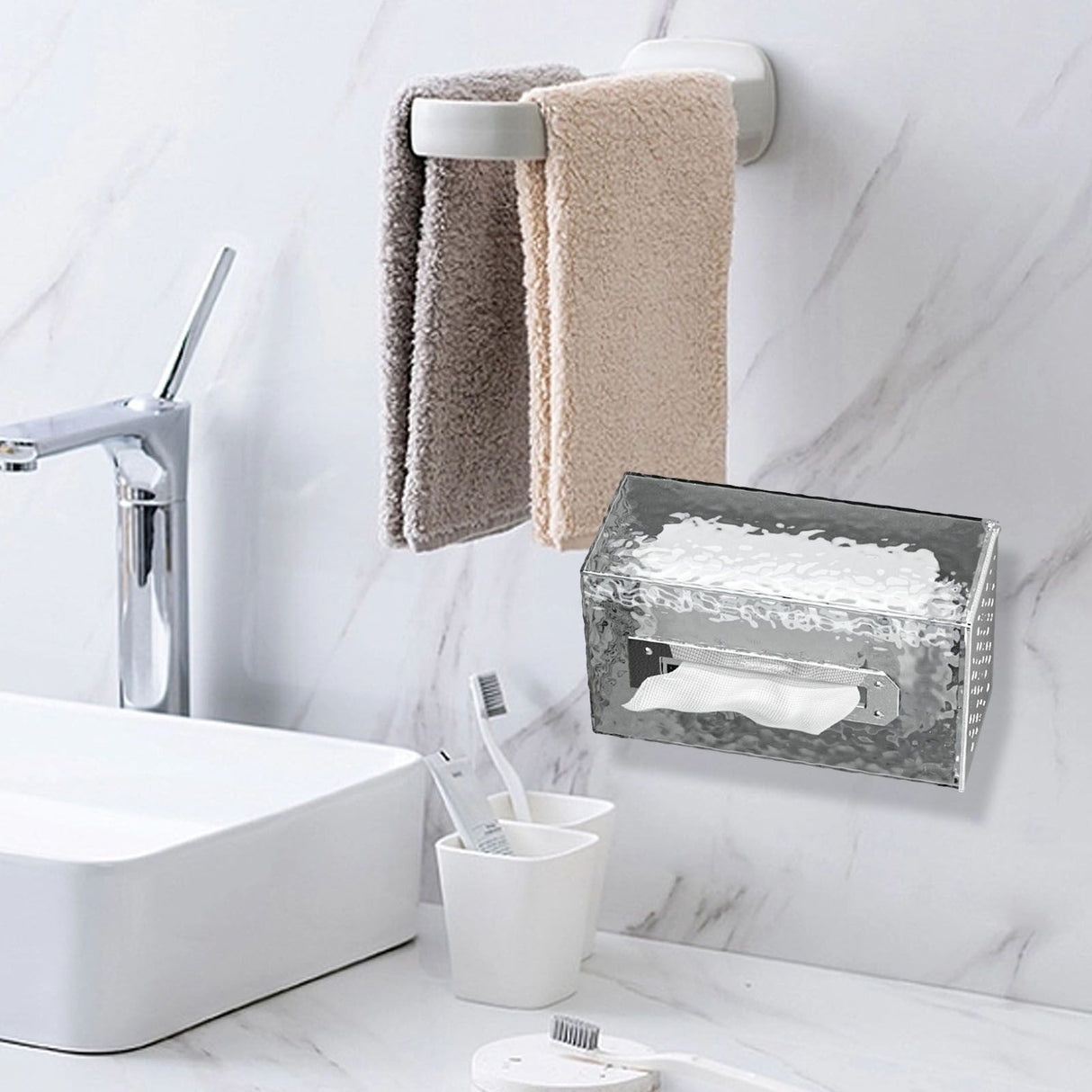 Napkin Paper Holder Box Space Saving Home Decoration Rugged Wall Mounted Tissue Box for Living Room Bedroom Translucent Silver