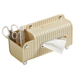 Tissue Box Cover HIPS ABS Multifunctional Desktop Rectangular Napkin Dispenser Holder with Stationery Box for Living Room Bedroom Cream