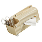 Tissue Box Cover HIPS ABS Multifunctional Desktop Rectangular Napkin Dispenser Holder with Stationery Box for Living Room Bedroom Cream - Side View