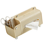 Tissue Box Cover HIPS ABS Multifunctional Desktop Rectangular Napkin Dispenser Holder with Stationery Box for Living Room Bedroom Cream