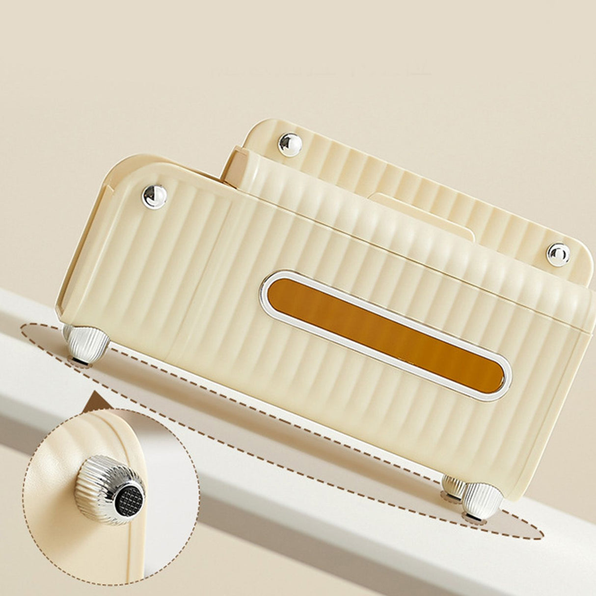Tissue Box Cover HIPS ABS Multifunctional Desktop Rectangular Napkin Dispenser Holder with Stationery Box for Living Room Bedroom Cream