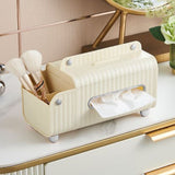 Tissue Box Cover HIPS ABS Multifunctional Desktop Rectangular Napkin Dispenser Holder with Stationery Box for Living Room Bedroom Cream