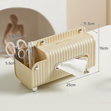Tissue Box Cover HIPS ABS Multifunctional Desktop Rectangular Napkin Dispenser Holder with Stationery Box for Living Room Bedroom Cream - Extra Image