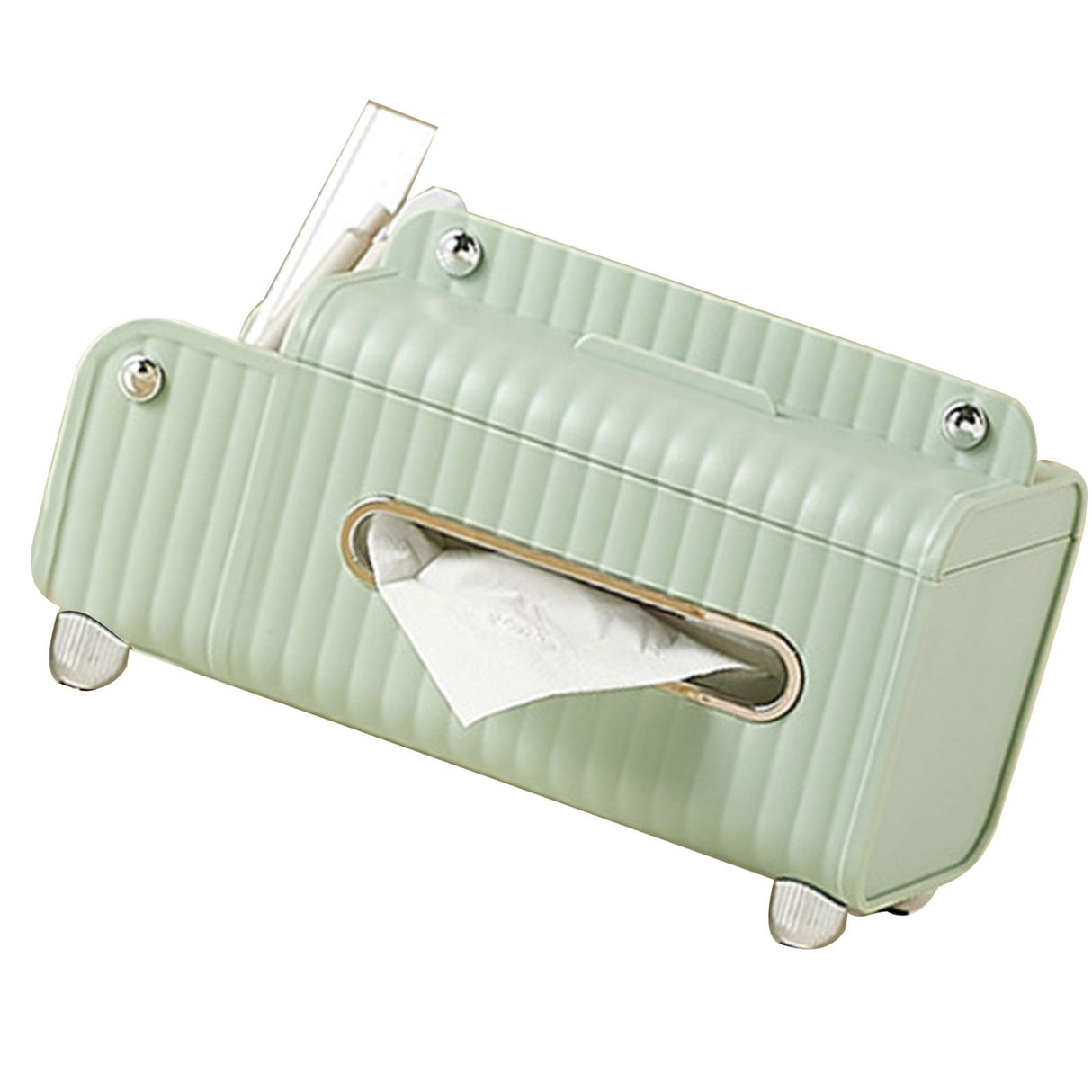 Tissue Box Cover HIPS ABS Multifunctional Desktop Rectangular Napkin Dispenser Holder with Stationery Box for Living Room Bedroom Green