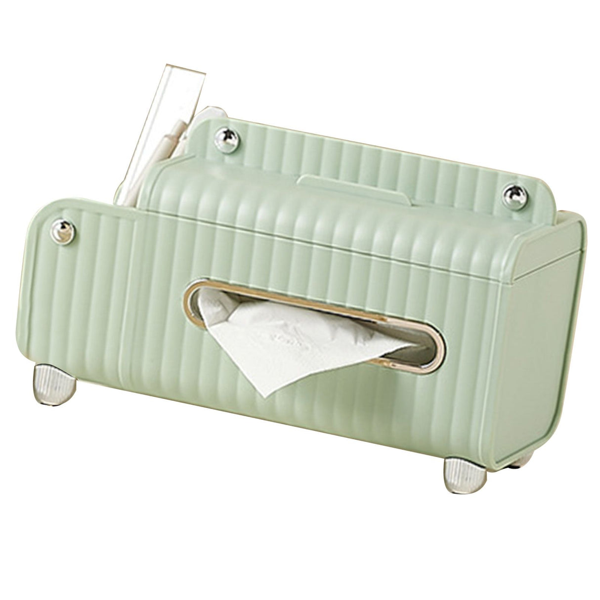 Tissue Box Cover HIPS ABS Multifunctional Desktop Rectangular Napkin Dispenser Holder with Stationery Box for Living Room Bedroom Green