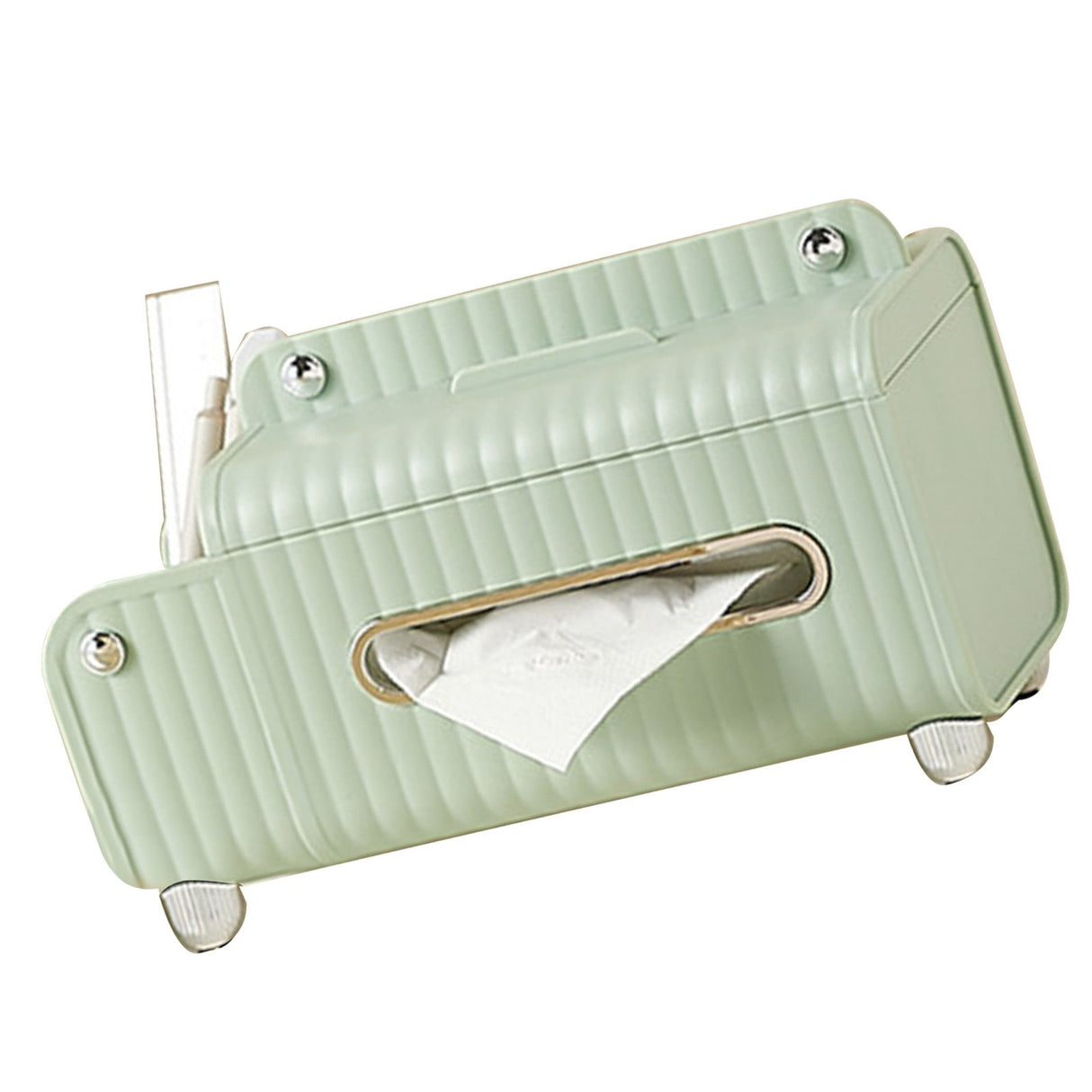 Tissue Box Cover HIPS ABS Multifunctional Desktop Rectangular Napkin Dispenser Holder with Stationery Box for Living Room Bedroom Green