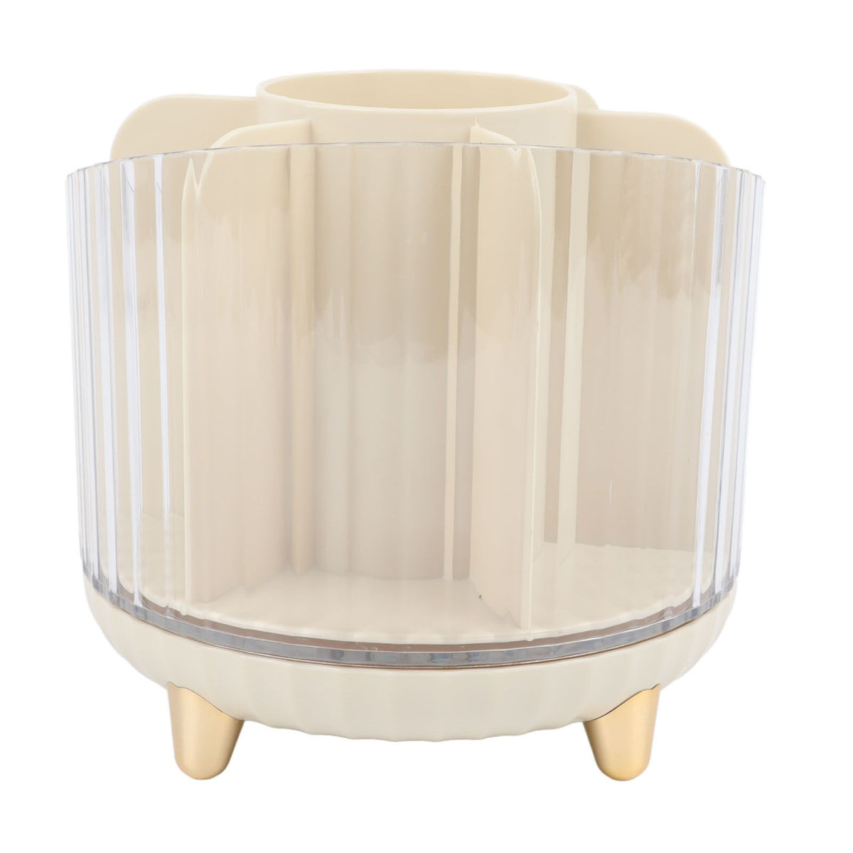 Rotating Makeup Brush Holder 360 Degree Rotating Makeup Brush Organizer Desktop Large Capacity Lipstick Cosmetics Storage Box Cream White