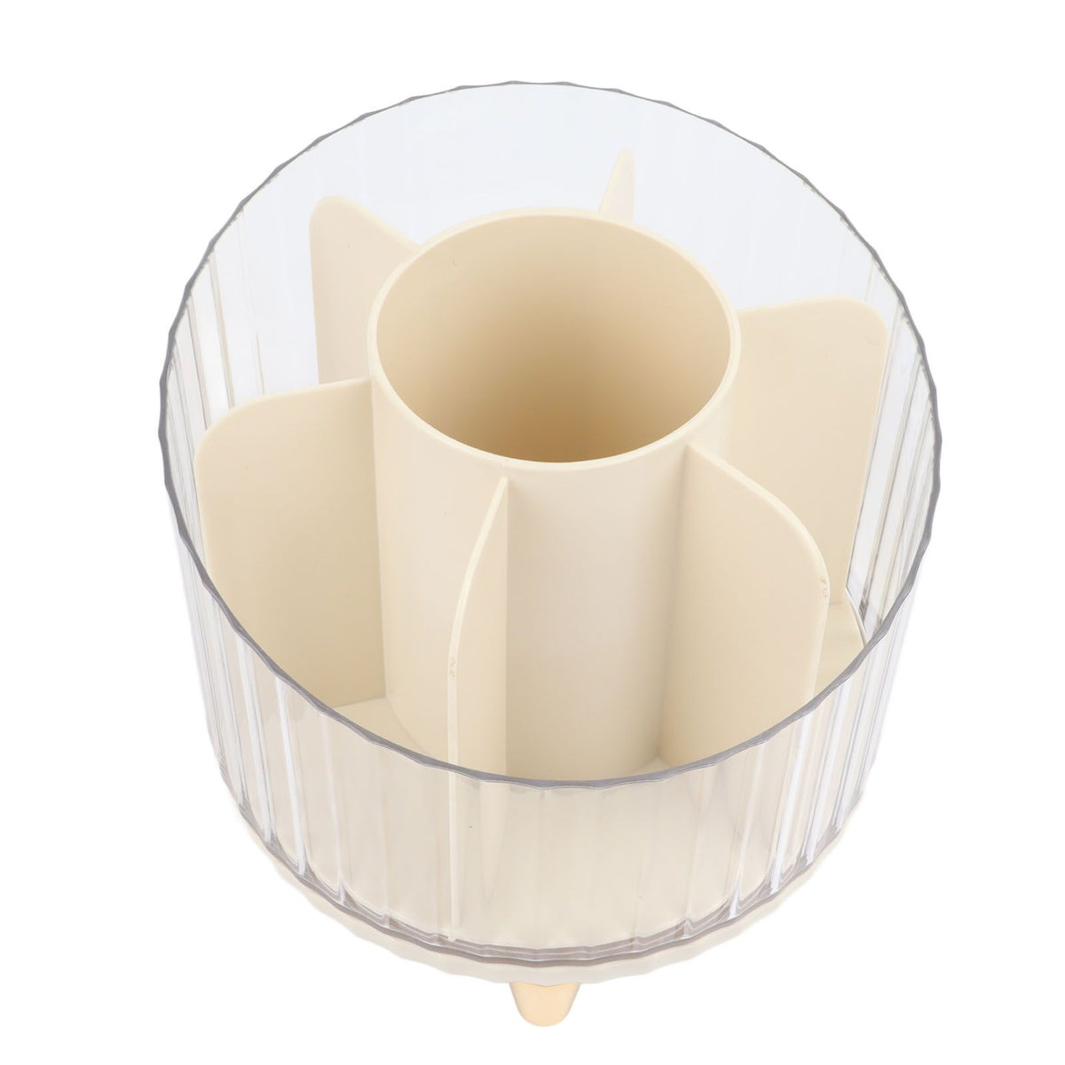 Rotating Makeup Brush Holder 360 Degree Rotating Makeup Brush Organizer Desktop Large Capacity Lipstick Cosmetics Storage Box Cream White