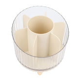 Rotating Makeup Brush Holder 360 Degree Rotating Makeup Brush Organizer Desktop Large Capacity Lipstick Cosmetics Storage Box Cream White - Side View