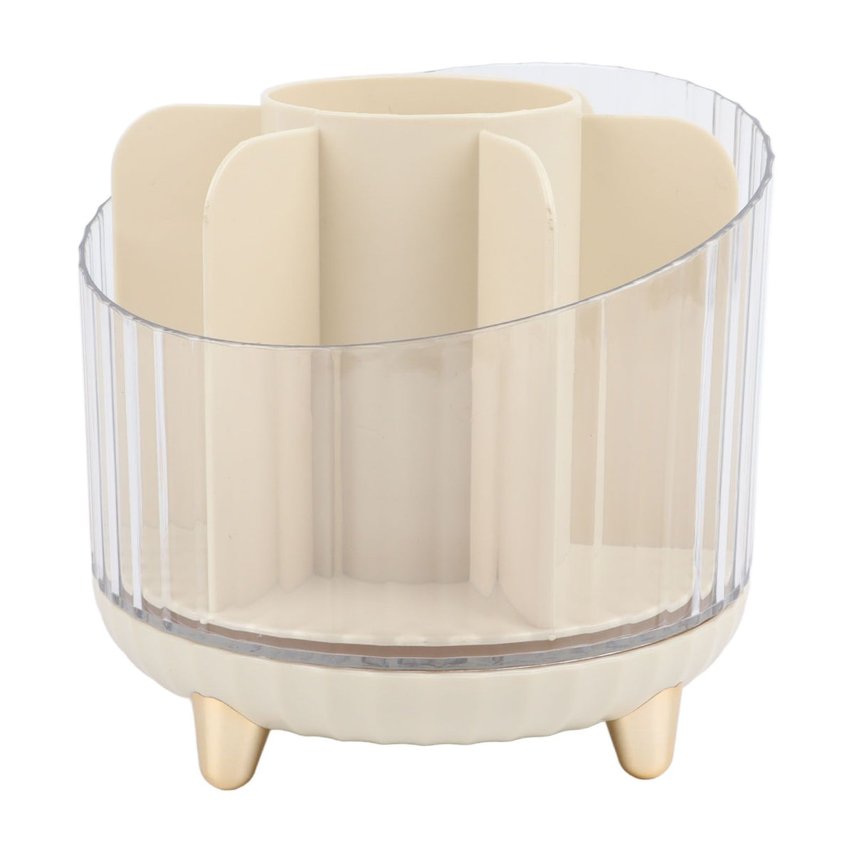 Rotating Makeup Brush Holder 360 Degree Rotating Makeup Brush Organizer Desktop Large Capacity Lipstick Cosmetics Storage Box Cream White
