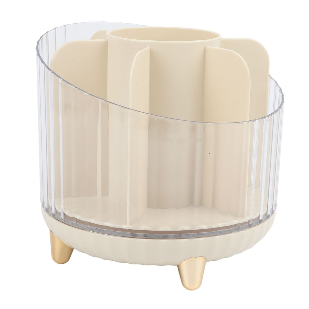 Rotating Makeup Brush Holder 360 Degree Rotating Makeup Brush Organizer Desktop Large Capacity Lipstick Cosmetics Storage Box Cream White