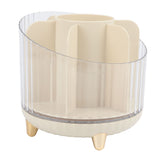 Rotating Makeup Brush Holder 360 Degree Rotating Makeup Brush Organizer Desktop Large Capacity Lipstick Cosmetics Storage Box Cream White