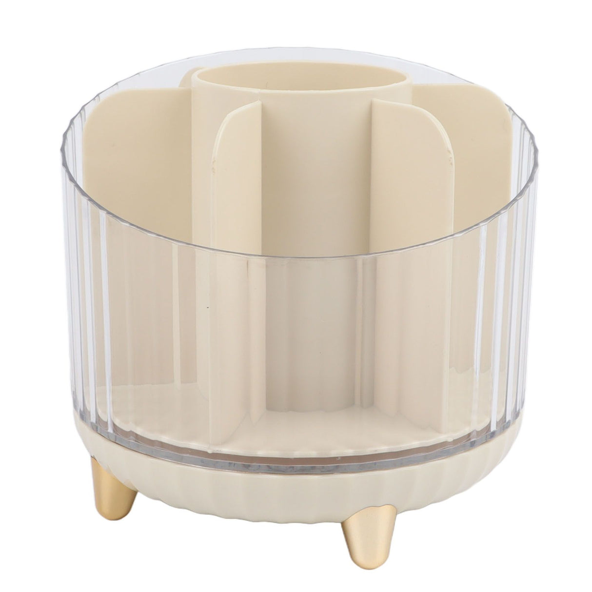 Rotating Makeup Brush Holder 360 Degree Rotating Makeup Brush Organizer Desktop Large Capacity Lipstick Cosmetics Storage Box Cream White
