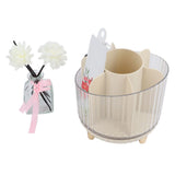 Rotating Makeup Brush Holder 360 Degree Rotating Makeup Brush Organizer Desktop Large Capacity Lipstick Cosmetics Storage Box Cream White - Low Angle