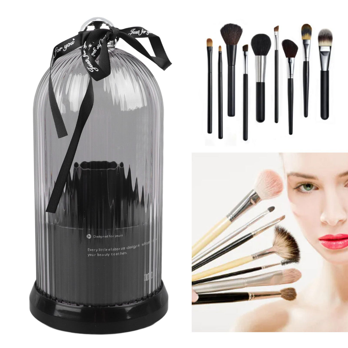 Makeup Brush Storage Holder 360 Degree Rotatable Makeup Organizer Dustproof Waterproof Holder for Lipstick Cosmetic Black