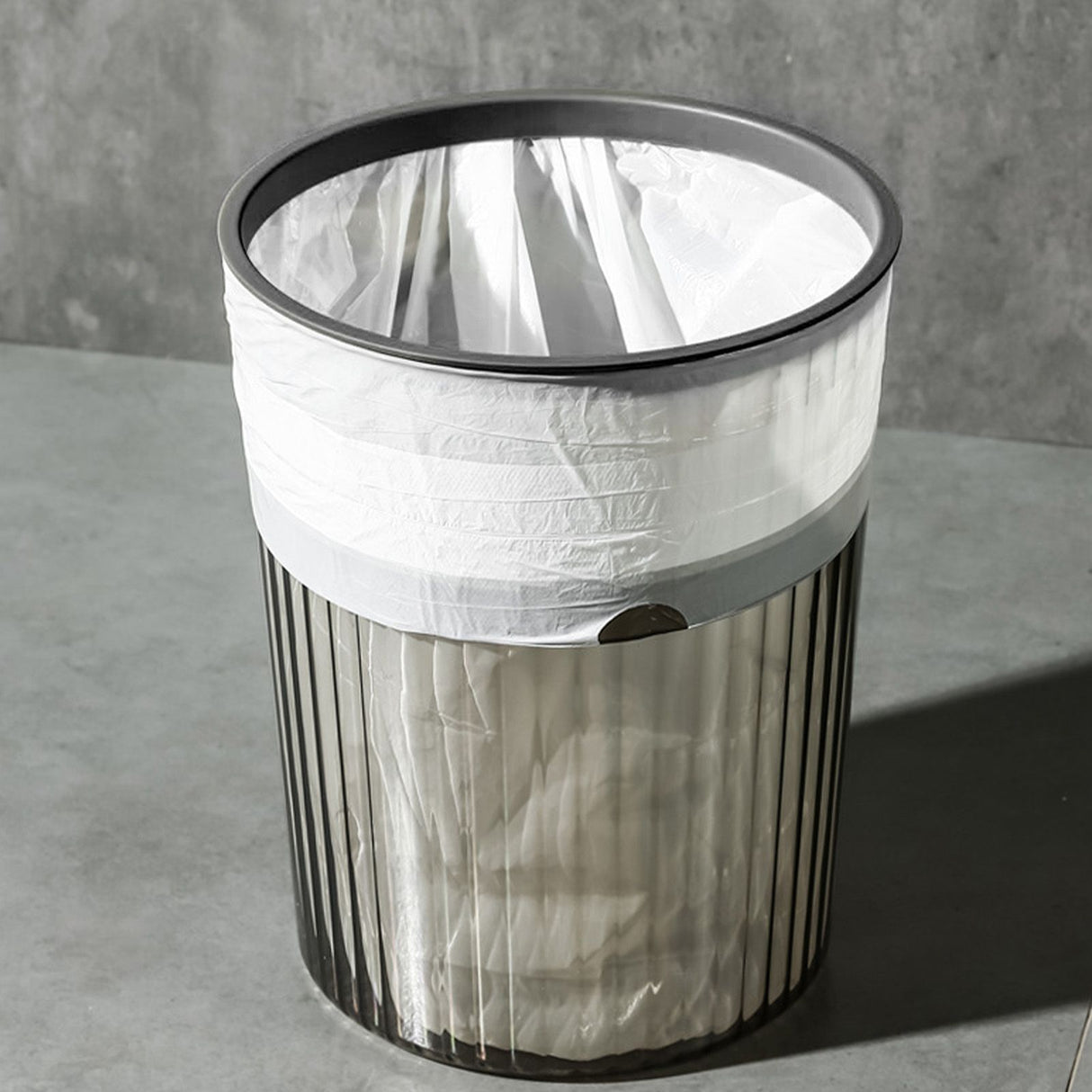 Transparent Garbage Bin with Top Ring Easy Attached Lid Free Large Capacity Trash Bin Can for Household Black