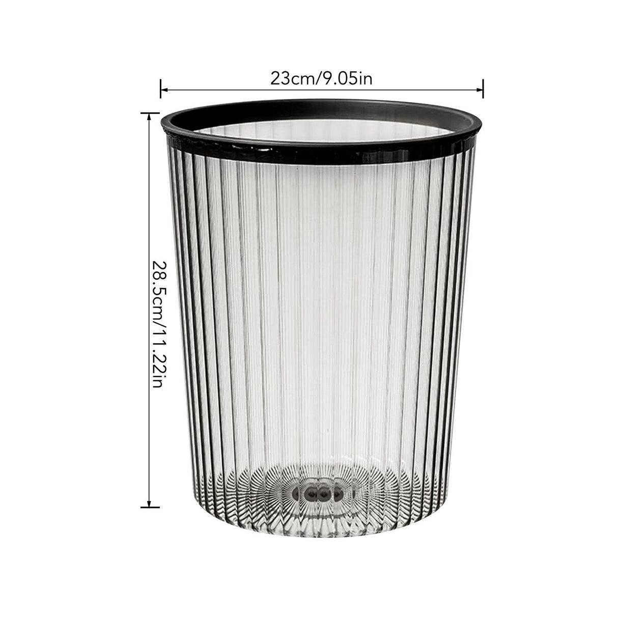 Transparent Garbage Bin with Top Ring Easy Attached Lid Free Large Capacity Trash Bin Can for Household Black