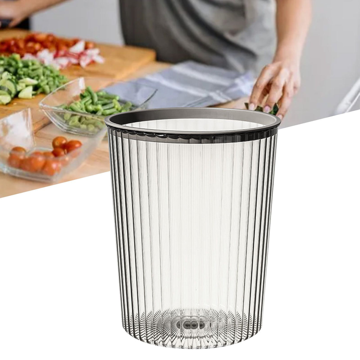 Transparent Garbage Bin with Top Ring Easy Attached Lid Free Large Capacity Trash Bin Can for Household Gray
