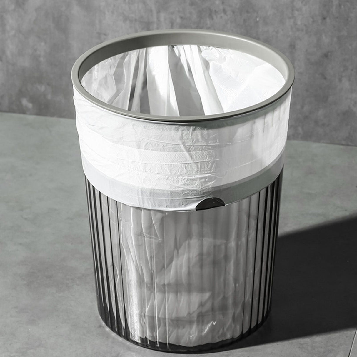 Transparent Garbage Bin with Top Ring Easy Attached Lid Free Large Capacity Trash Bin Can for Household Gray