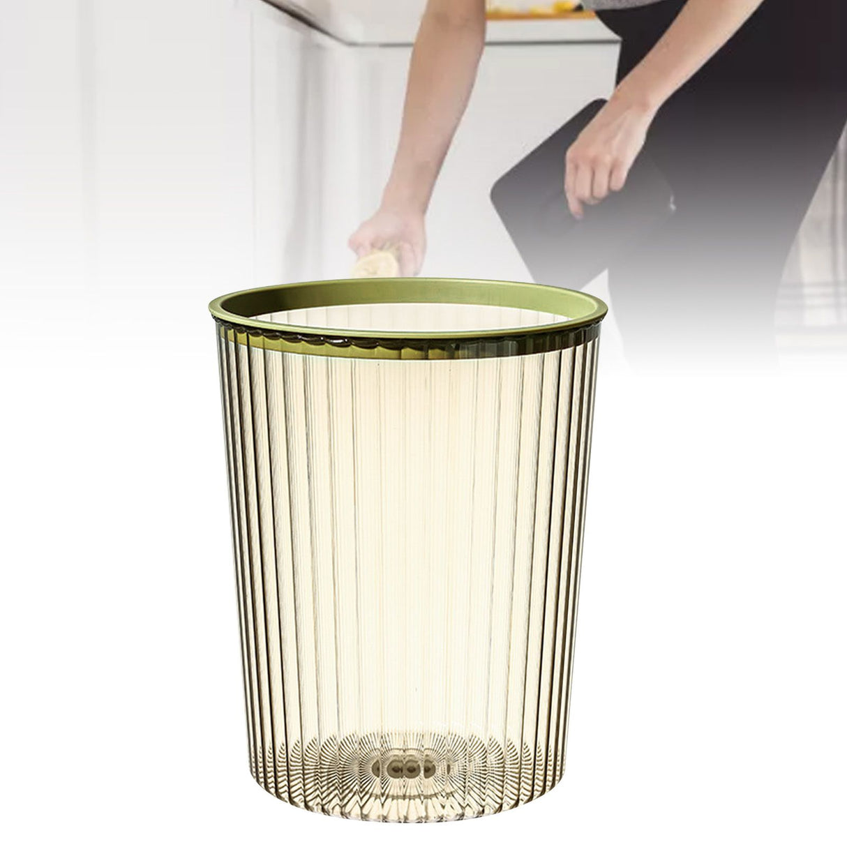 Transparent Garbage Bin with Top Ring Easy Attached Lid Free Large Capacity Trash Bin Can for Household Green