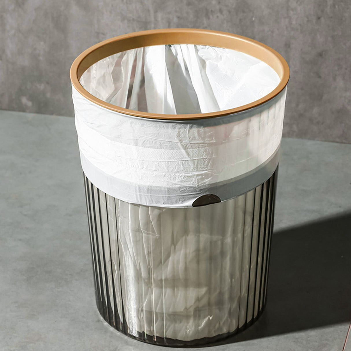 Transparent Garbage Bin with Top Ring Easy Attached Lid Free Large Capacity Trash Bin Can for Household Coffee Color