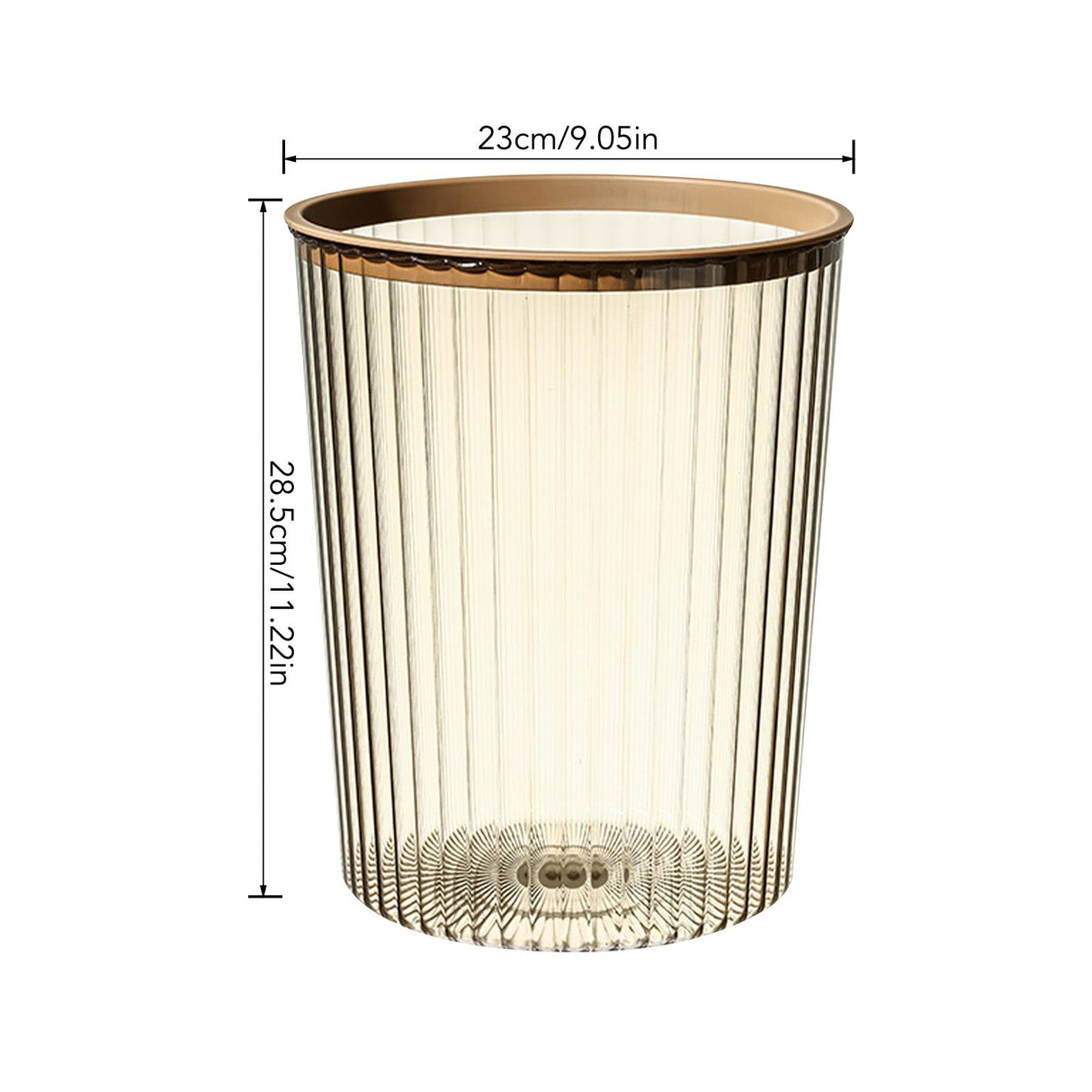 Transparent Garbage Bin with Top Ring Easy Attached Lid Free Large Capacity Trash Bin Can for Household Coffee Color