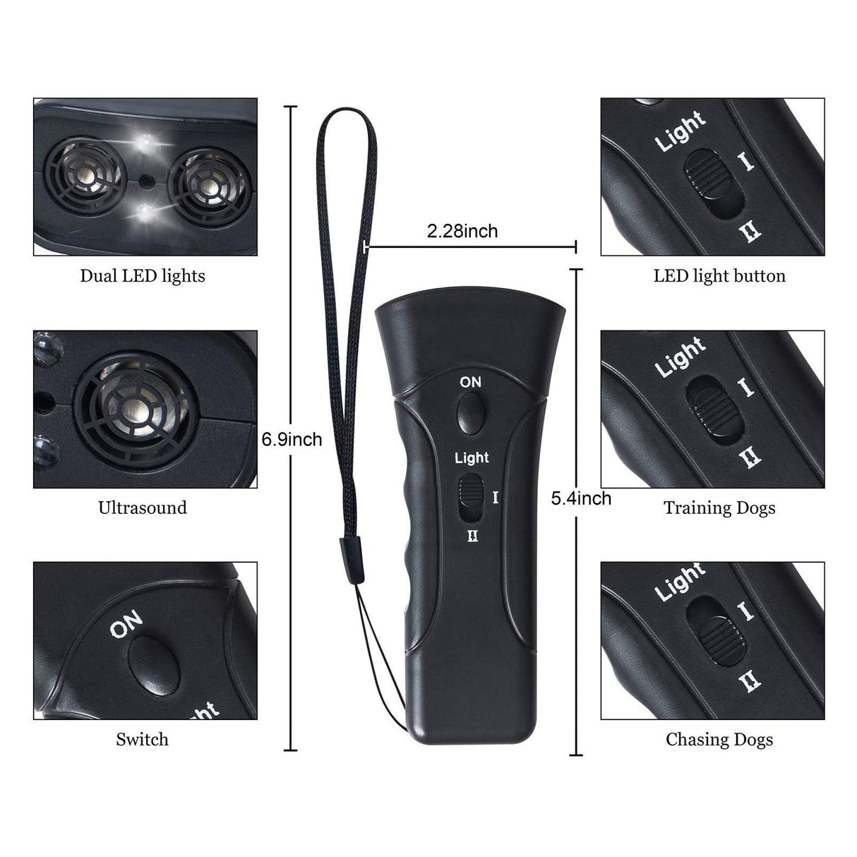 Dog Repeller Dual Sensor Ultrasound LED Light Laser Dog Deterrent Device USB Rechargeable Anti Barking Device