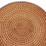 Handwoven Round Rattan Bag Tropical Beach Style Woven Shoulder Rattan Bag with Leather Strap 20cm Diameter Plain Colour Leather Buckle with Lining - Extra Image