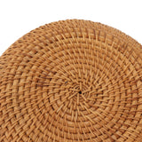Handwoven Round Rattan Bag Tropical Beach Style Woven Shoulder Rattan Bag with Leather Strap 20cm Diameter Natural Color Oval with Lining