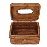 Rectangular Rattan Tissue Box Cover Rattan Woven Tissue Box Holder for Bathroom Organizer Countertop Bedroom Living Room Car Office Short Style - Front View