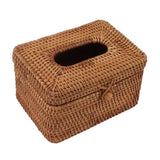 Rectangular Rattan Tissue Box Cover Rattan Woven Tissue Box Holder for Bathroom Organizer Countertop Bedroom Living Room Car Office Short Style