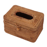 Rectangular Rattan Tissue Box Cover Rattan Woven Tissue Box Holder for Bathroom Organizer Countertop Bedroom Living Room Car Office Short Style