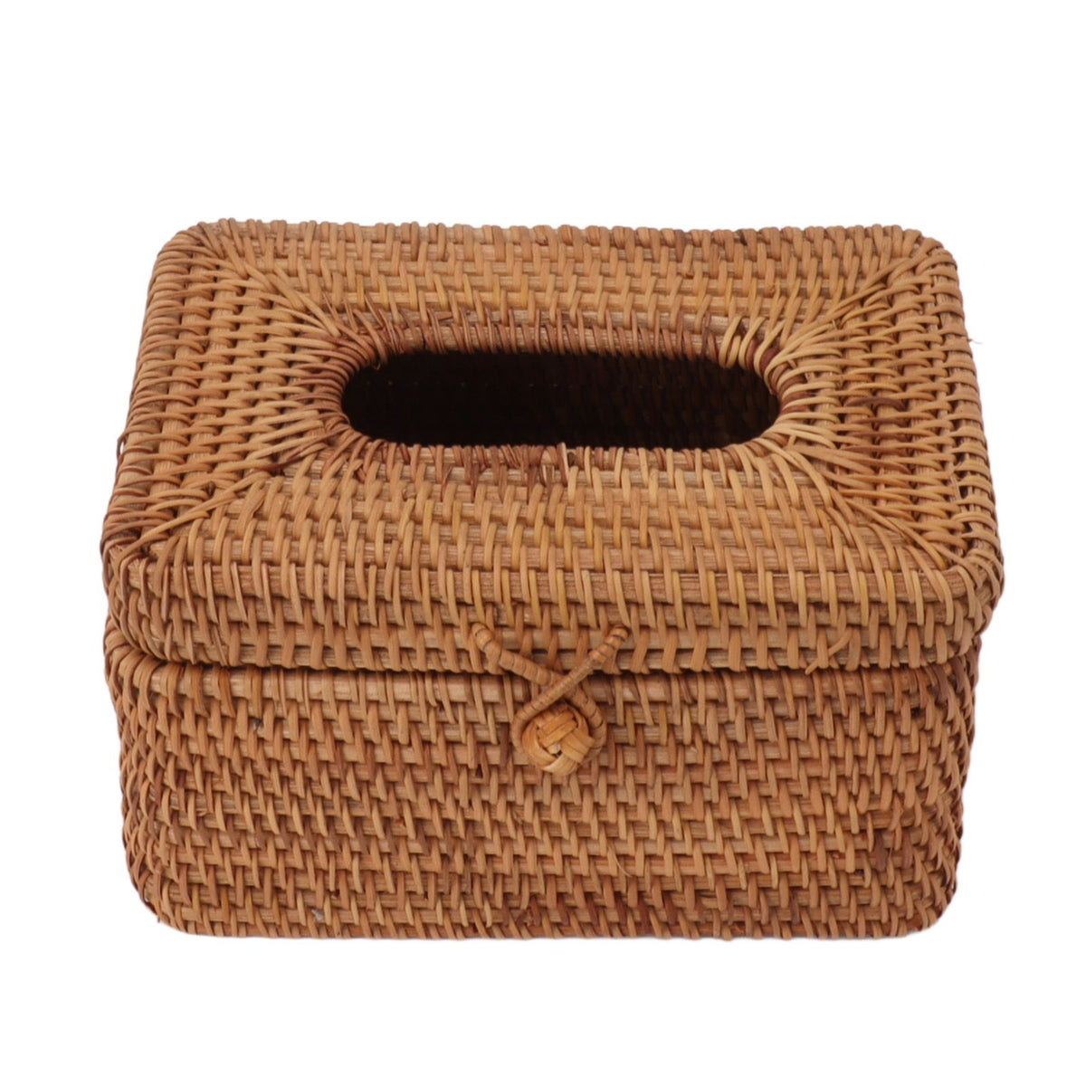 Rectangular Rattan Tissue Box Cover Rattan Woven Tissue Box Holder for Bathroom Organizer Countertop Bedroom Living Room Car Office Short Style