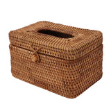 Rectangular Rattan Tissue Box Cover Rattan Woven Tissue Box Holder for Bathroom Organizer Countertop Bedroom Living Room Car Office Short Style