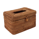 Rectangular Rattan Tissue Box Cover Rattan Woven Tissue Box Holder for Bathroom Organizer Countertop Bedroom Living Room Car Office Short Style